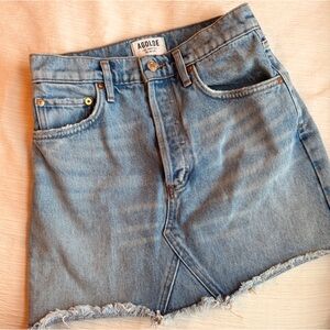 Agolde Blue Denim Skirt with Frayed Hem